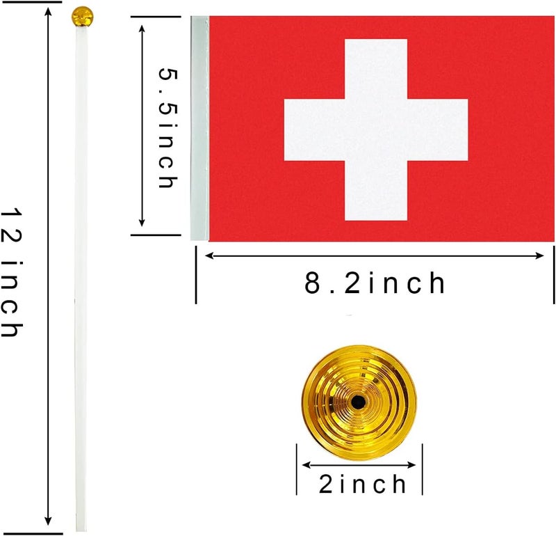 WXTWK 12 Pack Switzerland Flag Swiss Desk Flag Small Mini Swiss Table Flags With Stand Base,Home Office Festival Events Celebration Decorations - Image 2